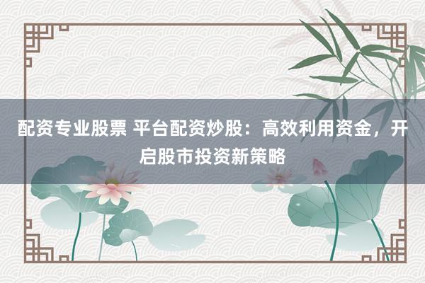 配资专业股票 平台配资炒股：高效利用资金，开启股市投资新策略