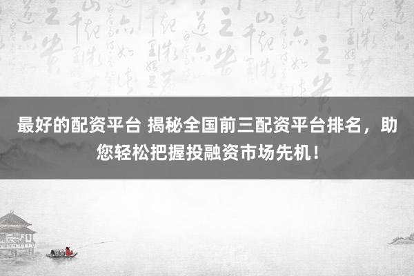 最好的配资平台 揭秘全国前三配资平台排名，助您轻松把握投融资市场先机！