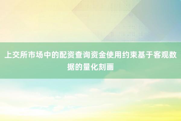 上交所市场中的配资查询资金使用约束基于客观数据的量化刻画