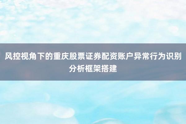 风控视角下的重庆股票证券配资账户异常行为识别分析框架搭建