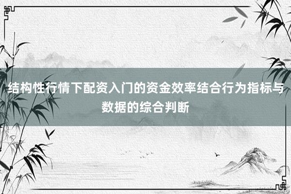 结构性行情下配资入门的资金效率结合行为指标与数据的综合判断